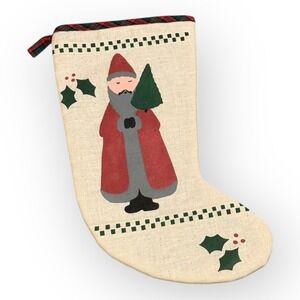 Vintage Rustic Primitive Santa Claus Christmas Stocking Country Folk Style